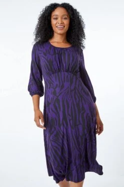 Purple Petite Animal Print Midi Dress