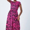 Fuchsia Abstract Print Gathered Skirt Midi Dress -Dress Haven Sales Store b12b8617 2feb 4289 a668 f8da57bf16fd