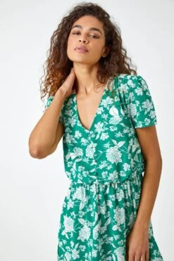 Green Floral Button Through Midi Dress -Dress Haven Sales Store b1ee1114 84fc 40f1 a10f ddc8b25fd5f2