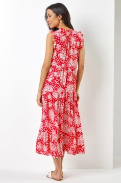 Red Ditsy Floral Print Frill Detail Maxi Dress -Dress Haven Sales Store b433f210 7ed7 43c5 a00e 68acbd5d1677