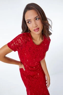 Red Leaf Lace Sequin Midi Dress -Dress Haven Sales Store b4397c33 f845 44e4 9c07 0bebd8e50b12