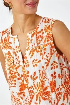 Orange Sleeveless Floral Print Shirred Dress -Dress Haven Sales Store b494b55c da25 4a3b ac37 1c7dbdff2386