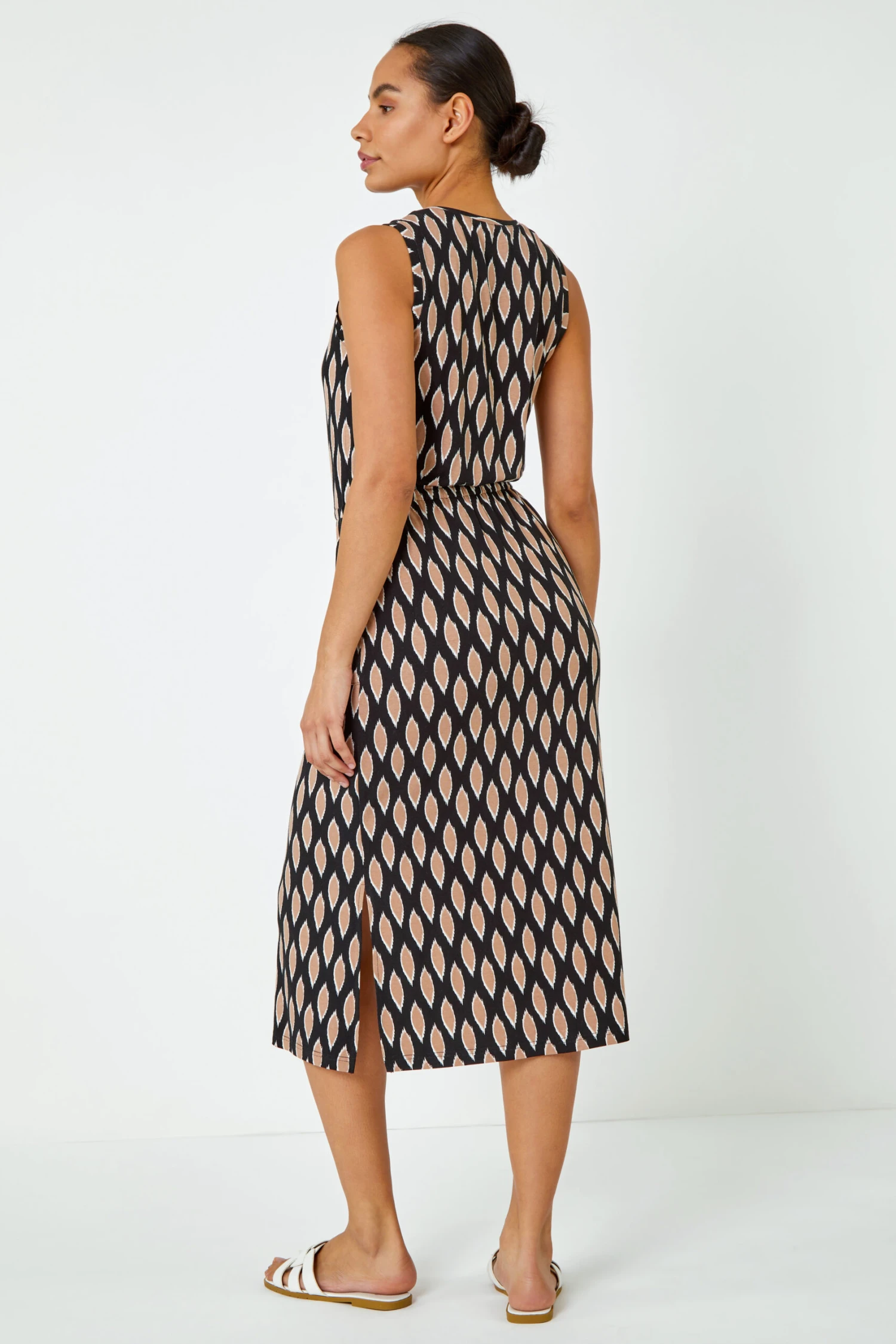 Black Abstract Print Drawcord Stretch Midi Dress 5 Black Abstract Print Drawcord Stretch Midi Dress - Image 3