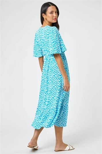 Blue Petite Ditsy Floral Stretch Midi Dress