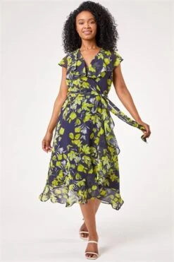 Blue Petite Floral Frill Hem Sleeveless Dress -Dress Haven Sales Store b67b3af1 6cdf 4e9f 927b b007e43ef8f4