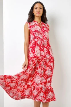 Red Ditsy Floral Print Frill Detail Maxi Dress -Dress Haven Sales Store b77bb92f 0126 4383 a005 b54fb5697bf0