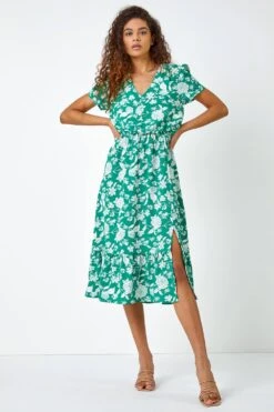 Green Floral Button Through Midi Dress -Dress Haven Sales Store b7b29e98 264d 4340 8e37 0e84ad3b6199