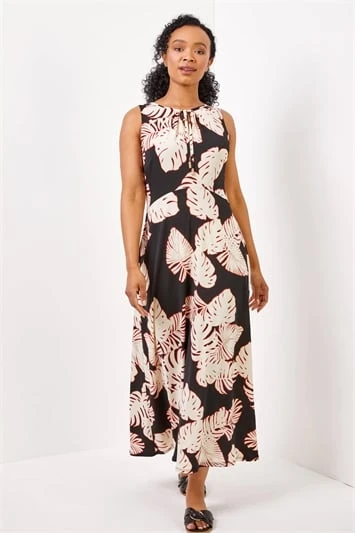 Black Petite Tropical Leaf Print Shift Dress 3 Black Petite Tropical Leaf Print Shift Dress