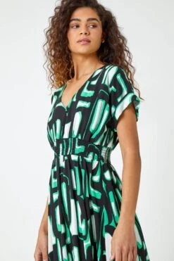 Green Abstract Geometric Print Midi Dress -Dress Haven Sales Store b95b3c15 9daa 4656 af69 cace6f4790fa