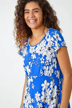 Royal Blue Textured Floral Print Tea Dress -Dress Haven Sales Store bb52226d 343a 427f 90e6 d797cee18fcb