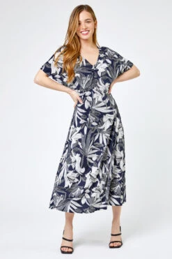 Navy Petite Lily Print Ruched Midi Dress -Dress Haven Sales Store bc3fd00d 051f 499f a0e1 547ecdc55808