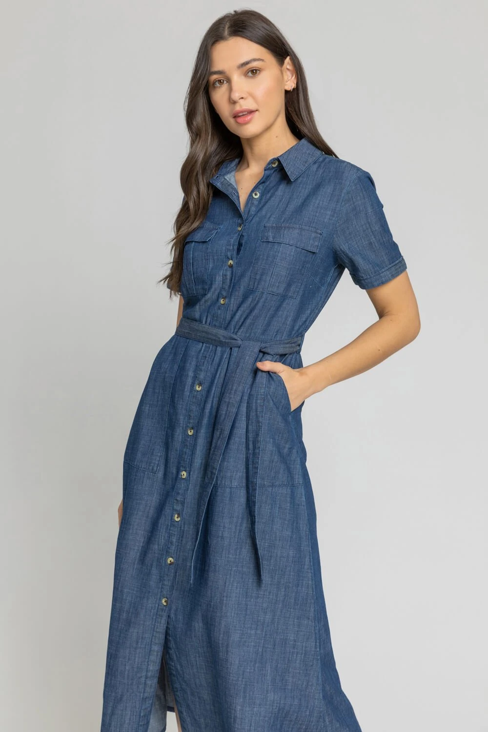Blue Denim Pocket Detail Shirt Dress 3 Blue Denim Pocket Detail Shirt Dress