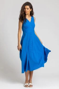 Royal Blue Button Detail Cotton Midi Dress -Dress Haven Sales Store bdb02619 28d5 416c 87fe 060c3440a11f
