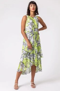 Lime Floral Tie Waist Dipped Hem Dress -Dress Haven Sales Store bfd04618 4172 41f6 83b1 6a283b453800