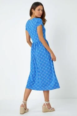 Royal Blue Tile Print Midi Stretch Dress -Dress Haven Sales Store c1daff85 61f6 4bc7 966f b45535d535d7