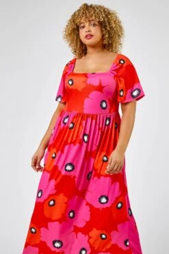 Red Curve Floral Print Square Neck Midi Dress -Dress Haven Sales Store c2560c7e c754 423d a6f8 d8008877bbea