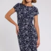 Navy White Floral Print Stretch Ruched Dress -Dress Haven Sales Store c267a225 59b8 49b8 a1c7 008aca6d77e3