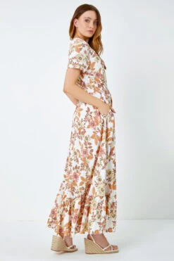Coral Floral Print Button Detail Maxi Dress -Dress Haven Sales Store c2a54aae 611b 4b36 9faf 3bc576801d47