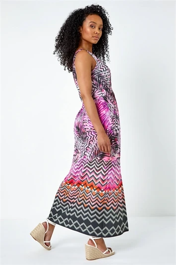 Blue Petite Floral Knot Stretch Maxi Dress 4 Blue Petite Floral Knot Stretch Maxi Dress - Image 2