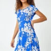 Royal Blue Textured Floral Print Tea Dress -Dress Haven Sales Store c477313b 655e 4816 a0b3 3b3555aef03e