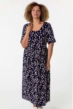 Navy Curve Ditsy Floral Print Midi Dress -Dress Haven Sales Store c5185be0 bdfc 4ba9 9eed 54927e42c237