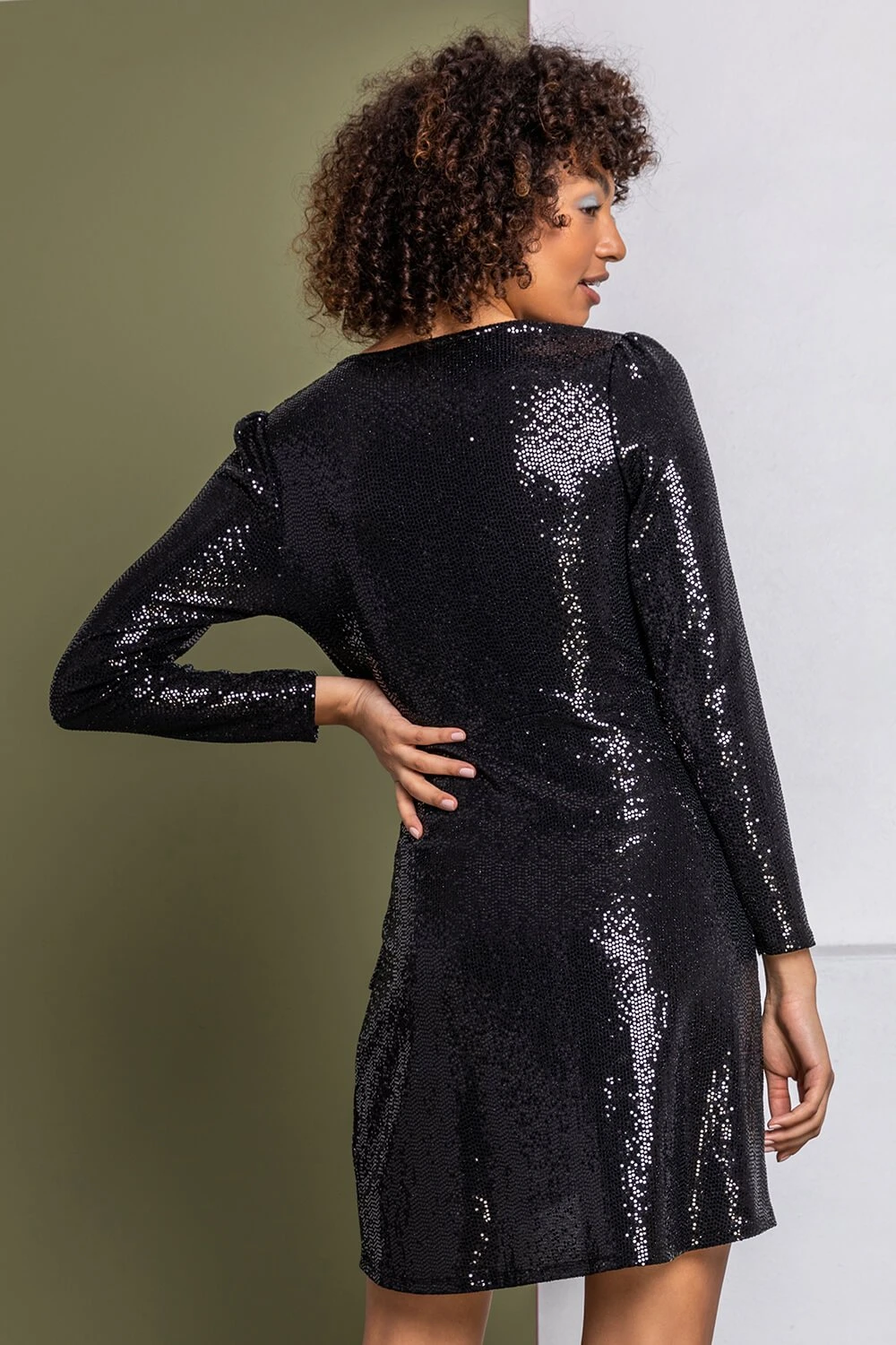 Black Sparkle Embellished Wrap Dress 4 Black Sparkle Embellished Wrap Dress - Image 2