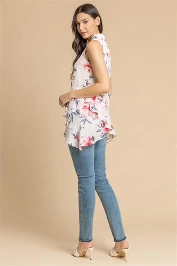 Orange Petite Floral Chiffon Frill Detail Dress 5 Orange Petite Floral Chiffon Frill Detail Dress - Image 3