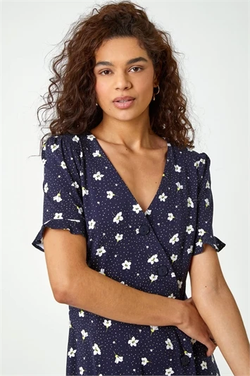 Blue Curve Floral Print Tiered Midi Dress 8 Blue Curve Floral Print Tiered Midi Dress - Image 6