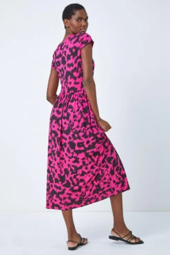 Fuchsia Abstract Print Gathered Skirt Midi Dress -Dress Haven Sales Store ca5c1845 0b88 47fd 94a3 3d6feeccc430