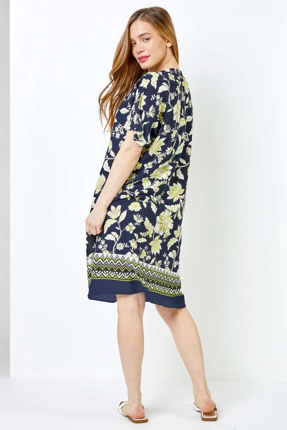 Navy Petite Contrast Floral Print Shirt Dress 4 Navy Petite Contrast Floral Print Shirt Dress - Image 2