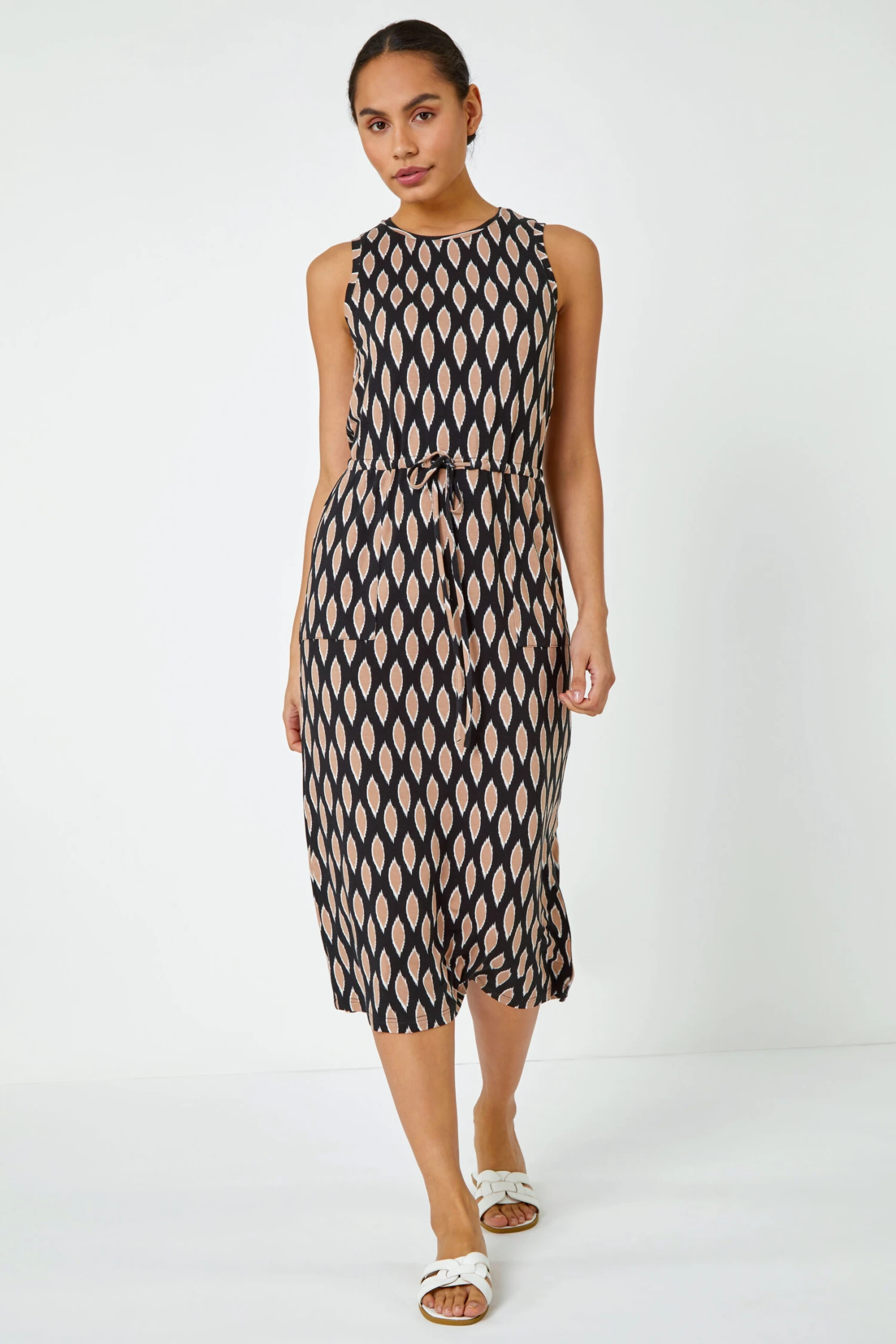 Black Abstract Print Drawcord Stretch Midi Dress 6 Black Abstract Print Drawcord Stretch Midi Dress - Image 4