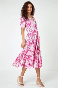 Pink Floral Frill Detail Chiffon Midi Dress -Dress Haven Sales Store cfadcc97 9c45 432d a451 b14bf027a6b3