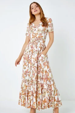 Coral Floral Print Button Detail Maxi Dress -Dress Haven Sales Store d1b877bb 1391 41db 8c38 08b1a40aeb0b