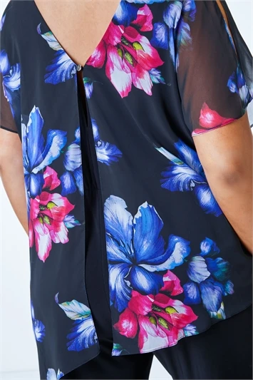 Pink Curve Floral Print Mesh Wrap Dress 4 Pink Curve Floral Print Mesh Wrap Dress - Image 2