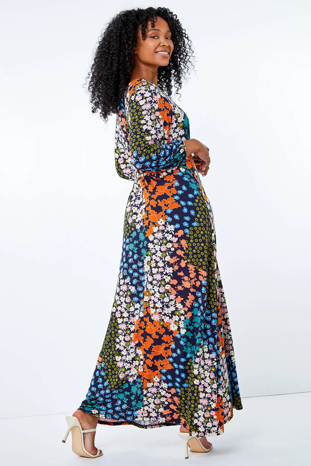 Khaki Petite Floral Stretch Midi Dress 5 Khaki Petite Floral Stretch Midi Dress - Image 3