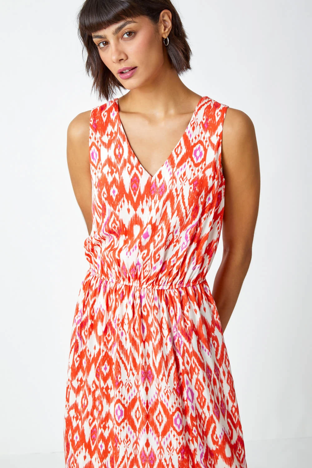 Orange Aztec Print Tie Back Maxi Dress 6 Orange Aztec Print Tie Back Maxi Dress - Image 4