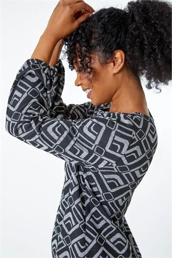 Light Grey Petite Split Neck Animal Print Mini Dress 4 Light Grey Petite Split Neck Animal Print Mini Dress - Image 2