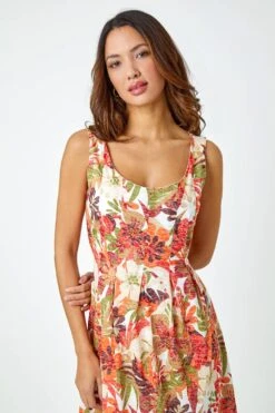 Red Sleeveless Tropical Pleated Stretch Dress -Dress Haven Sales Store d4b4dc57 200b 48b7 a92f 7b33d925496c