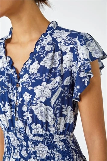 Royal Blue Heart Print Button Detail Tea Dress 6 Royal Blue Heart Print Button Detail Tea Dress - Image 4