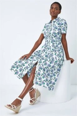 Blue Floral Print Shirred Waist Maxi Dress -Dress Haven Sales Store d7de077a cbab 4bc8 a9ee 3306c3d70745