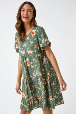 Olive Floral Frill Sleeve Tiered Smock Dress -Dress Haven Sales Store d83689b8 867d 44b0 bbd8 12779365a116