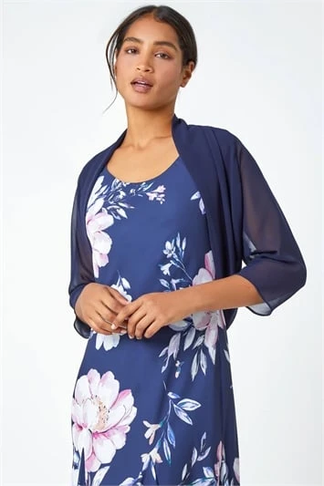 Navy Sleeveless Floral Print Bias Midi Dress 7 Navy Sleeveless Floral Print Bias Midi Dress - Image 5