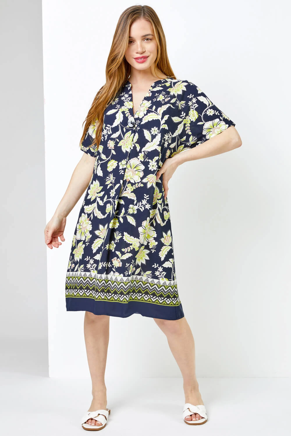 Navy Petite Contrast Floral Print Shirt Dress 5 Navy Petite Contrast Floral Print Shirt Dress - Image 3