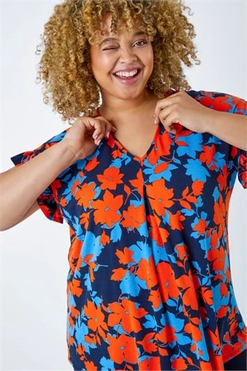 Orange Curve Floral Print Midi Wrap Dress 5 Orange Curve Floral Print Midi Wrap Dress - Image 3