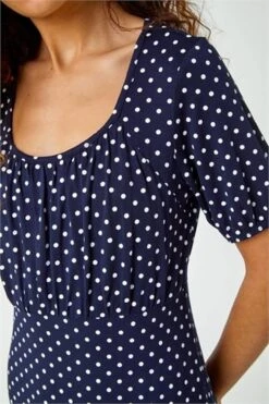 Navy Polka Dot Print Sleeveless Dress