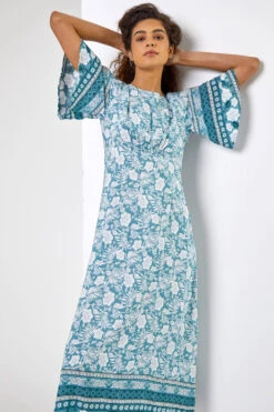 Light Blue Floral Border Print Midi Dress -Dress Haven Sales Store dd746d94 ba5e 463e 9288 cf9d73797ec4