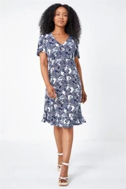 Blue Petite Floral Ruched Stretch Tea Dress -Dress Haven Sales Store ddec3bc7 a600 4bf8 8edd 380c44f5d997