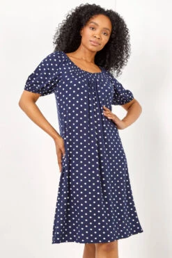 Navy Petite Spot Print Jersey Tunic Dress