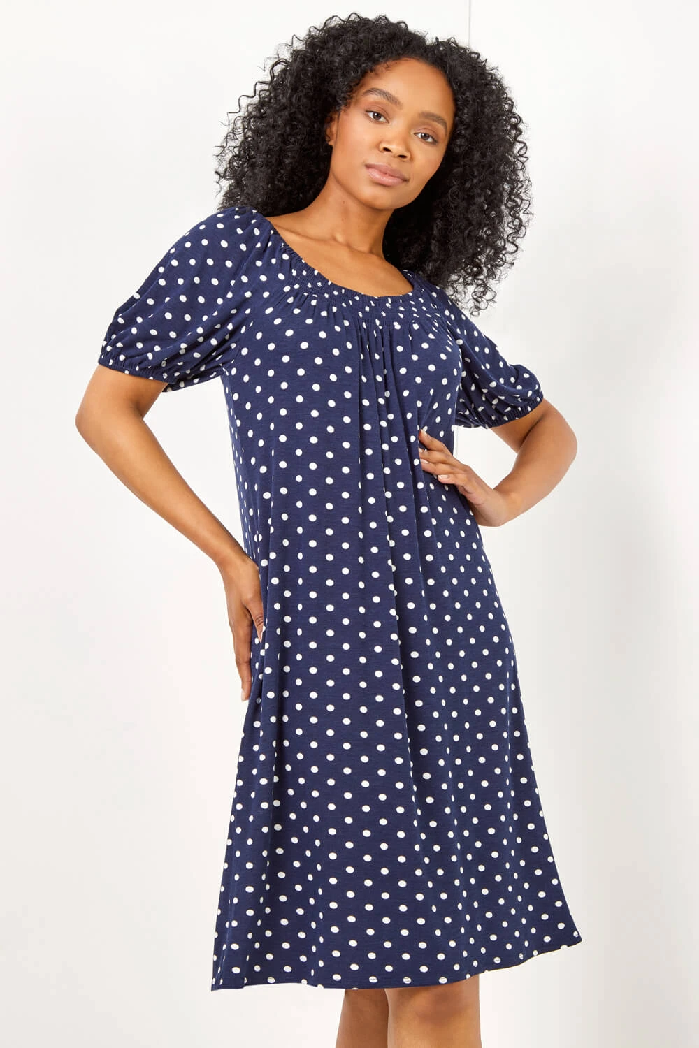 Navy Petite Spot Print Jersey Tunic Dress 3 Navy Petite Spot Print Jersey Tunic Dress