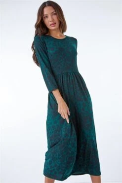 Green Ditsy Gathered Skirt Stretch Midi Dress -Dress Haven Sales Store df003e5f b7e7 46af 8d35 42af5a712191